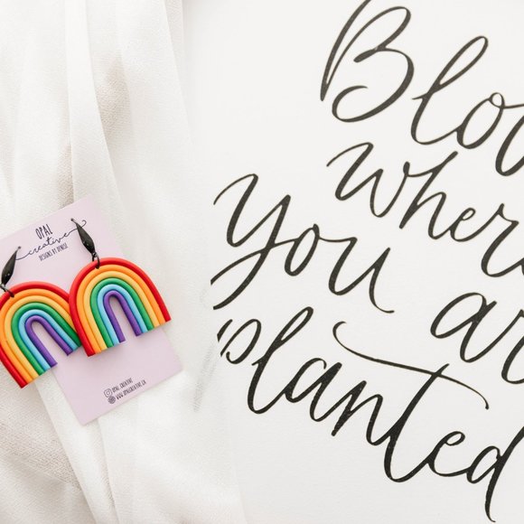 Rainbow Polymer Clay Earrings - Picture 2 of 4